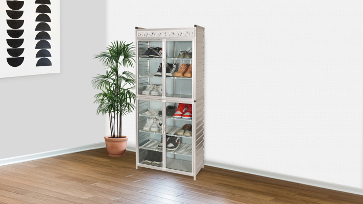 Rak Sepatu Aluminium Pintu Kaca