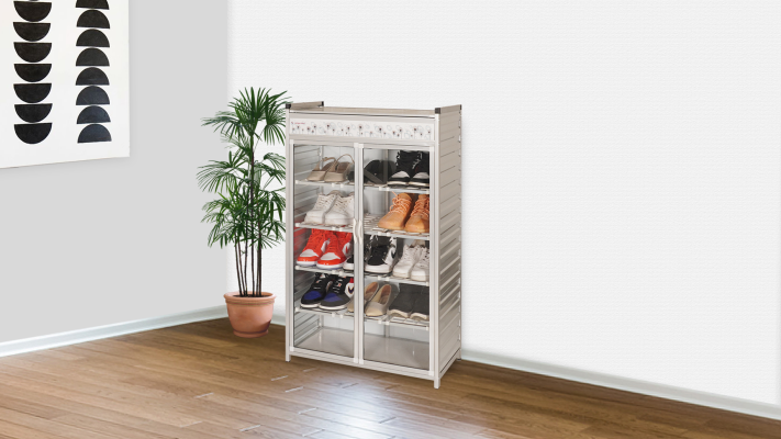 Rak Sepatu Aluminium Pintu Kaca
